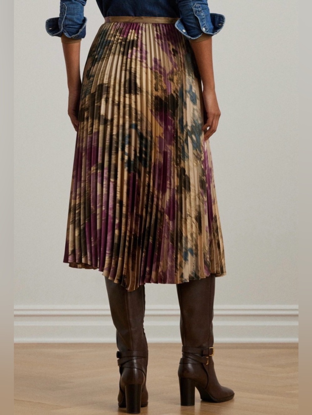 NWT Lauren Ralph Lauren Pleated Satin Charmeuse Midi Skirt Size 16 $225 - Picture 3 of 11